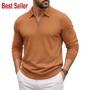 Quarter Zip Polo Sweater Slim Fit Knit Pullover Casual Dress Minimal Classic